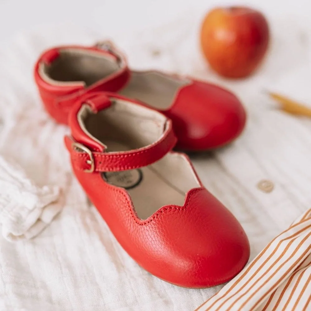 Littlelovebug Toddler Girls Olivia Barefoot sole shoes ballerina flats red 7